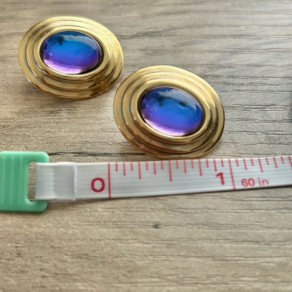 Vintage Gold Purple/Blue Clip On Earrings - Picture 6 of 6